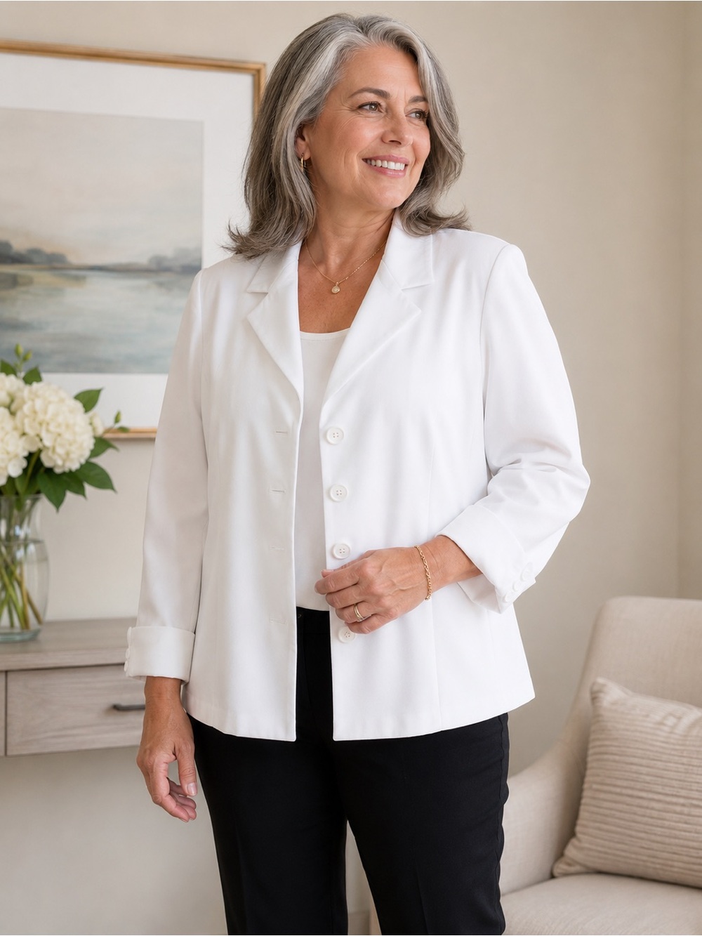 DressBarn Women’s White Blazer Jacket | Classic Career & Special Occasion Layer